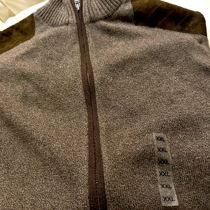 NEW Alex Cannon Brown Cotton Sweater Full Zip Vest Sueded Shoulders XXL Preppy